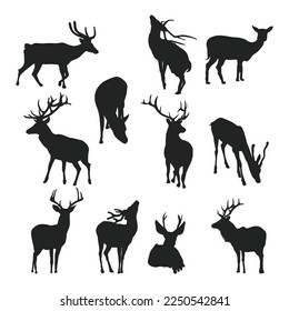 Set of deers animal silhouettes various styles