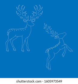 Set of deers. Contour illustration. Vector.