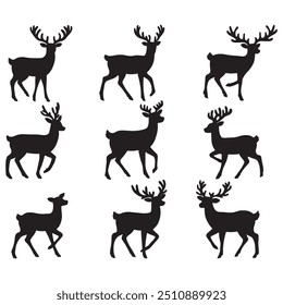 set of deers on the white background. deer silhouettes. Vector EPS 10.	