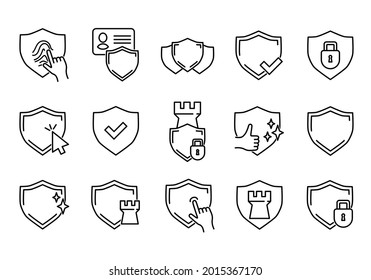 Juego de iconos planos de defensa. Escuche los pictogramas para la web. Icono de línea. Aislado sobre fondo blanco. Pasos de vector de contorno10
