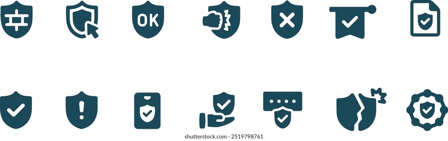 Conjunto de Vector de icono de defensa de diseño plano, escudo 