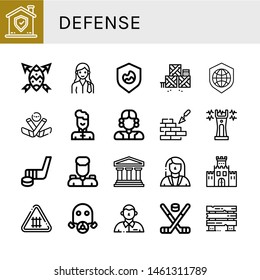 Set of defense icons such as Shield, Lawyer, Defense, Ice hockey, Wushu, Judge, Brickwall, Stun gun, Hockey stick, Military, Legal, Fortification, Fence, Gas mask, Defendant , defense