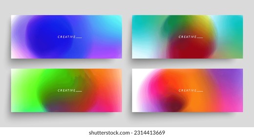 Conjunto de banners horizontales desenfocados con gradientes de color brillante. Colección de plantillas vívidas abstractas y borrosas para el diseño gráfico creativo. Ilustración vectorial.