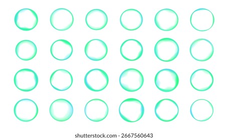 Conjunto de círculos de degradado de color suave desenfocados para gráficos creativos. Anuncio redondo con gradiente de neón aislado sobre fondo blanco transparente en formato de Vector PNG.	