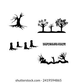 Set von Entwaldung Vektorsilhouette.