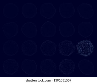 Set with deformed spheres consisting of blue dots. Vector illustration