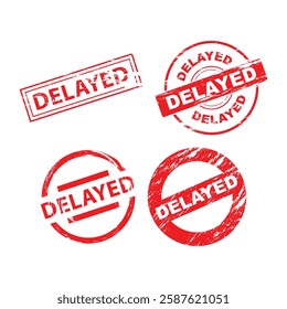 set delayed label stamp grunge vector design illustration