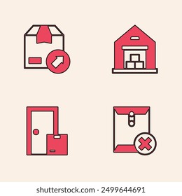 Set Delete envelope, Carton cardboard box, Warehouse and Home delivery services icon. Vector