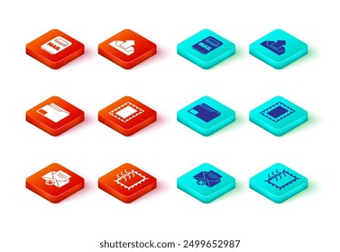Set Delete envelope, Postal stamp, Document folder, Upload inbox and Mail icon. Vector