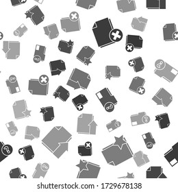 Set Delete file document, Document with star, Unknown document folder and Upload file document on seamless pattern. Vector