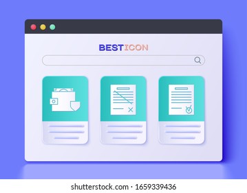 Set Delete file document, Wallet and money with shield and Confirmed document and check mark icon. Vector