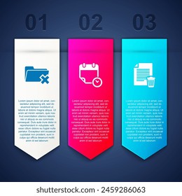 Set Delete folder, Calendar and clock and file document. Business infographic template. Vector
