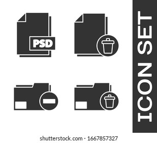 Set Delete folder, PSD file document, Document folder with minus and Delete file document icon. Vector