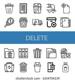 Set of delete icons. Such as Trash bin, Error, File, Recycle bin, Bin, Garbage, Waste, Delete package, Delete, Trash, Rubbish , icons