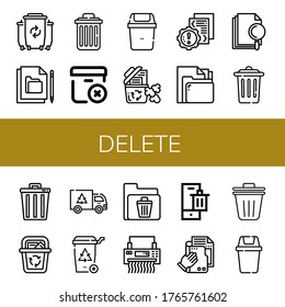 Set Of Delete Icons. Such As Waste, File, Delete, Delete Package, Bin, Recycle Bin, Error, Trash, Garbage, Shredder, Trash Bin , Icons