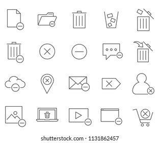 Set of delete Related Vector Line Icons. Includes such icons as garbage, trash, rubbish, litter, refuse and more.