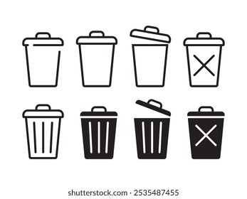 set of delete trash bin garbage icon vector design isolated background