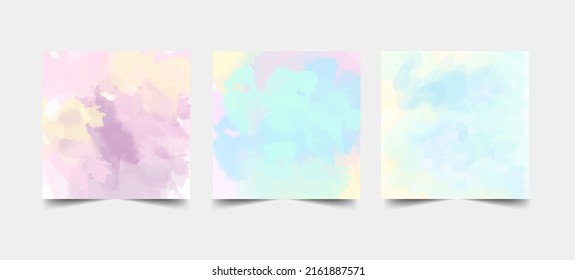 Set  Delicate Abstract Watercolor Style Vector Layouts. Light Blue Paint Stains on a White Background. Pastel Color Brush Stains Print Set. Vector illustration watercolor cute background.