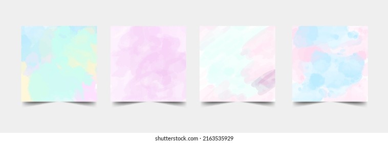 Set  Delicate Abstract Watercolor Style Vector Layouts. Light Blue Paint Stains on a White Background. Pastel Color Brush Stains Print Set. Vector illustration watercolor cute background.