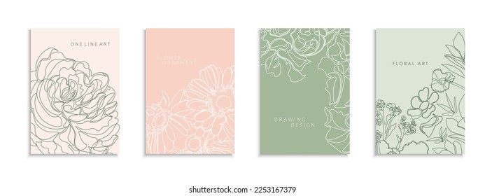 Set of delicate floral covers, templates, placards, brochures, banners, flyers and etc. Color outlite hand drawn backgrounds, postcards, posters, invitation, tags. Beautiful cards with drawing flowers