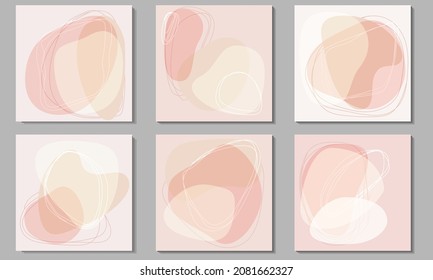 Set of delicate pastel beige and pink square abstract backgrounds. Modern illustrations with abstract shapes in trendy beige colors. Vector. Eps 10.