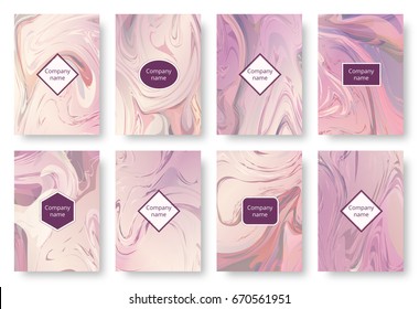 A set of delicate pink backgrounds with marble texture for the decoration of romantic greetings, holiday cards.