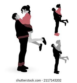 set of delicate romantic couple silhouettes
