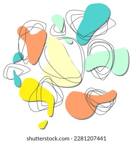 A set of delicate shapes with various elements in the form of repeating intricate lines with shadow. A chaotic abstract collection. Elements for labels. Printing as stickers simple decorative elements