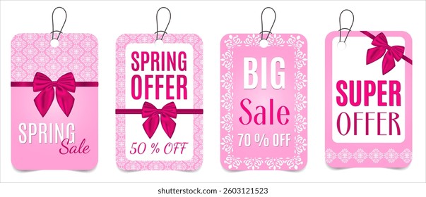 set of delicate vertical tags for spring sale