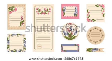 A set of delicate vintage templates for invitations, diary pages, letters, postcards, and more. Vector design.