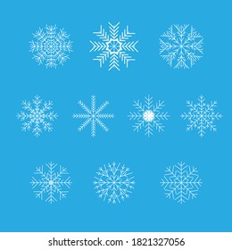 
Set von feinen weißen Schneeflocken einzeln auf blauem Hintergrund. Winterdekorationselemente für Postkarten, Verpackungspapier, Banner und mehr. Stock-Vektorgrafik für Dekoration und Design
