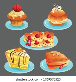 set of delicious bakery food icon vector illustration