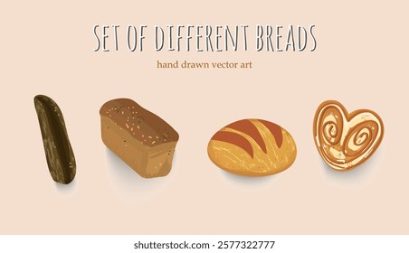 A Set of Delicious Baking bread hand drawn style, Vector illustration.