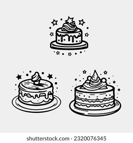 conjunto de deliciosa pastel de cumpleaños vector ilustración aislada