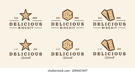 set of delicious biscuit logo design badge, retro style minimalist vintage