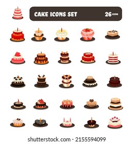 Set Of Delicious Cake Icon Or Symbol On White Background.