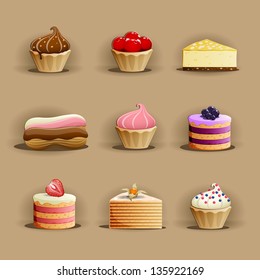 Set of delicious cakes