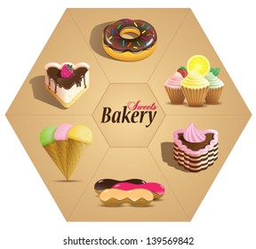 Set of delicious cakes