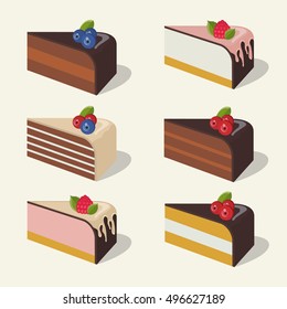 Set of delicious cakes with berries