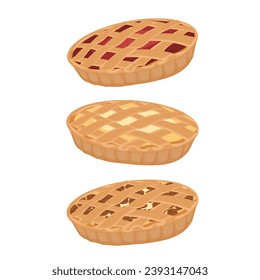 Set of Delicious cherry pie apple pie and pecan pie vector illustration logo