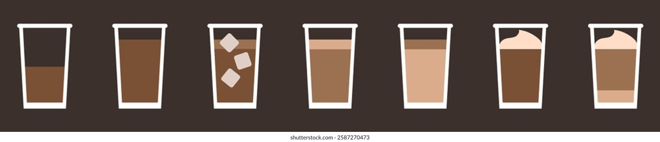 Set of delicious coffee types icons collection, isolated