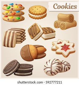 Set of delicious cookies. Cartoon vector illustration. Food sweet icons.