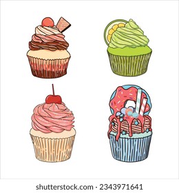 Set of Delicious Cupcake Desserts