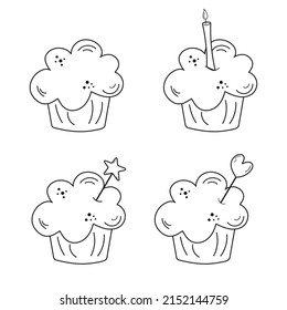 A set of Delicious cupcake in line style. Dessert vector illustration design
