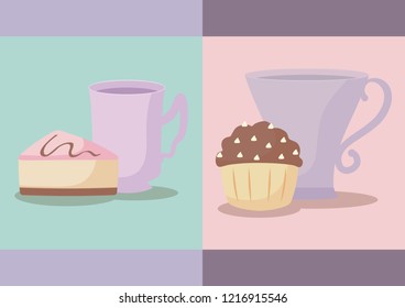 set of delicious cupcakes with cups