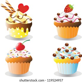 Set of delicious cupcakes isolated on white background