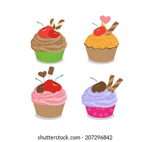 Set of delicious cupcakes isolated on white background