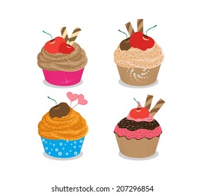 Set of delicious cupcakes isolated on white background