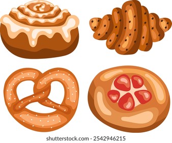 Conjunto de deliciosas sobremesas. Ilustração vetorial