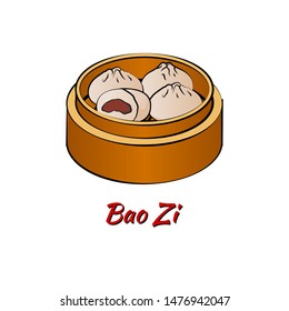 Set of delicious and famous food of Chinese in colorful gradient design icon,Bao Zi,vector illustration